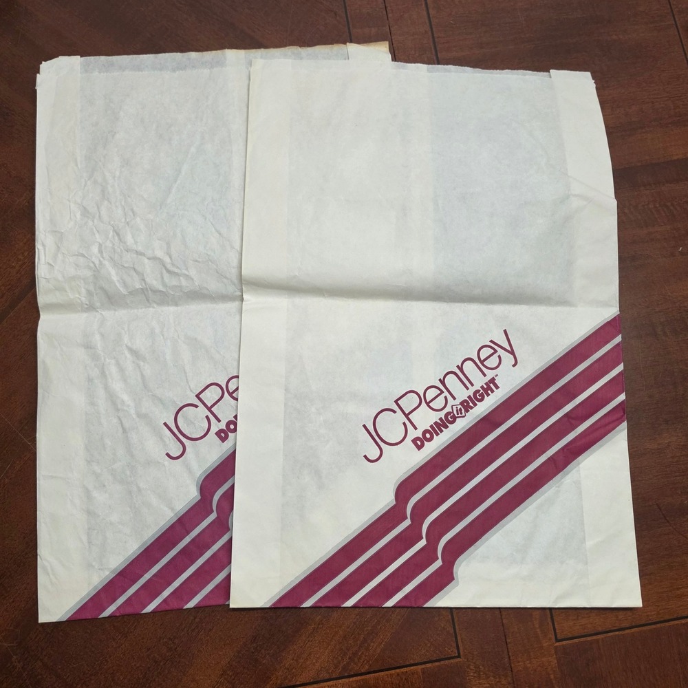 Lot of 2 JCPenney Shopping Bags White Vintage Doing It Right Retail Collectible